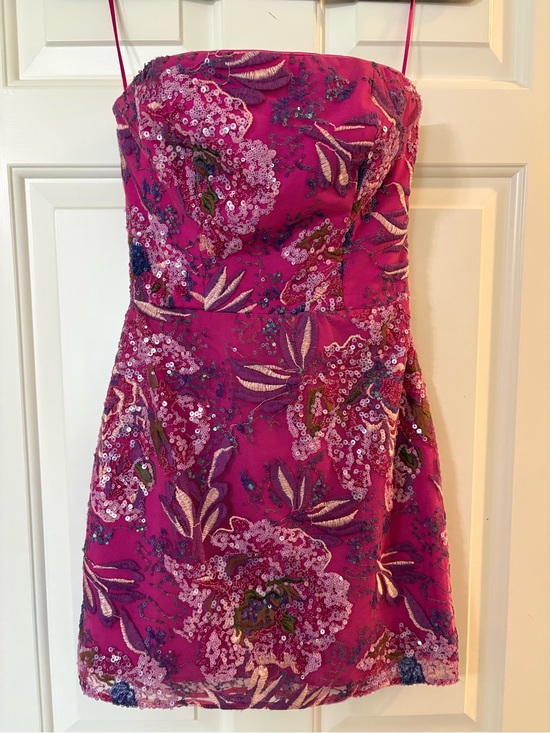 Dress the Population Dresses & Skirts - Dress the Population Fuchsia Sequin Floral Strapless Mini Dress